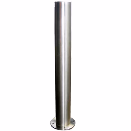 Bolardo inoxidable con tira amarilla, bolardo fijo con cepillo satinado de acero inoxidable con parte superior plana